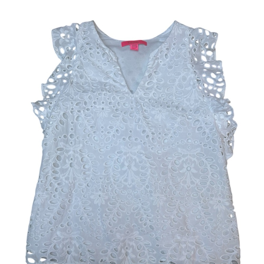 Lilly Pulitzer Size S Faun Top Resort White Large Petal Eyelet Blouse - Picture 10 of 12